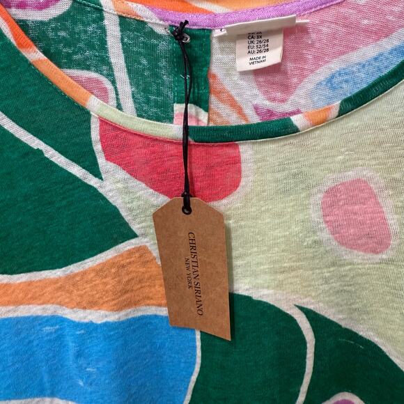 Christian Siriano NWT 100% Linen Abstract Print Tee Short Sleeve Back Button 3X - Picture 11 of 13
